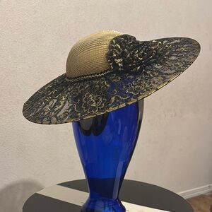 Elegant Black and Gold Lace Hat